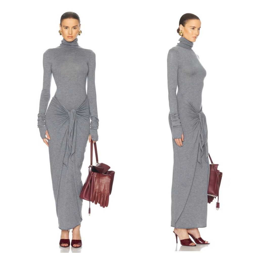 NWT HELSA Oakleigh Maxi Knit turtleneck Dress in grey